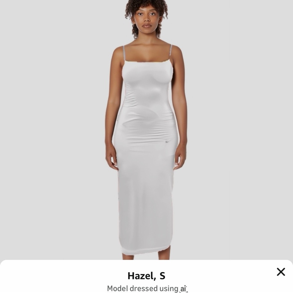 💃🏻 LILLUSORY Women’s White Spaghetti Strap Double-Lined Bodycon Maxi Dress - Picture 3 of 13